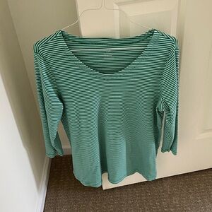 J. Jill Green Striped Long Sleeve Top
